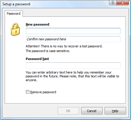 Change or remove outline password using this dialog.