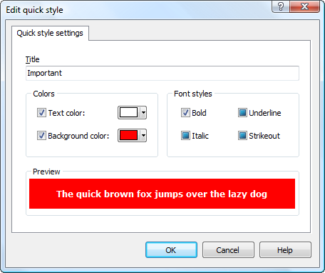 Editing a quick style in ActionOutline