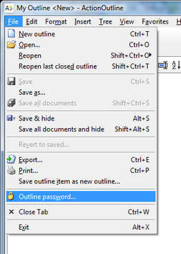 Use File|Outline password... menu item to set or change a password for the outline. Click to enlarge...