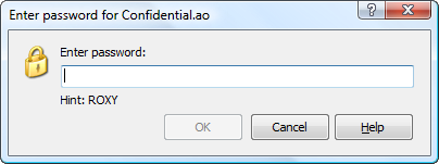 Enter password for the password-protected outline to open. Password hint is displayed.