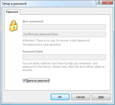 Check Remove password option to remove password from the outline. Click to enlarge...