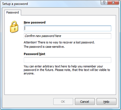 Enter a new password for the outline. In addition, you can specify an optional password hint. Click to enlarge...